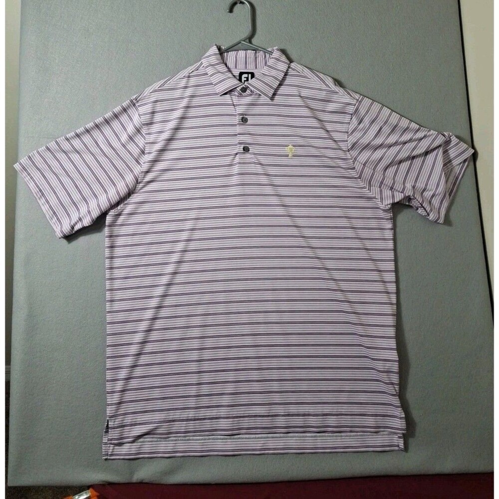 Footjoy Golf Polo Shirt Mens XL Purple Striped Stretch Performance Short Sleeve